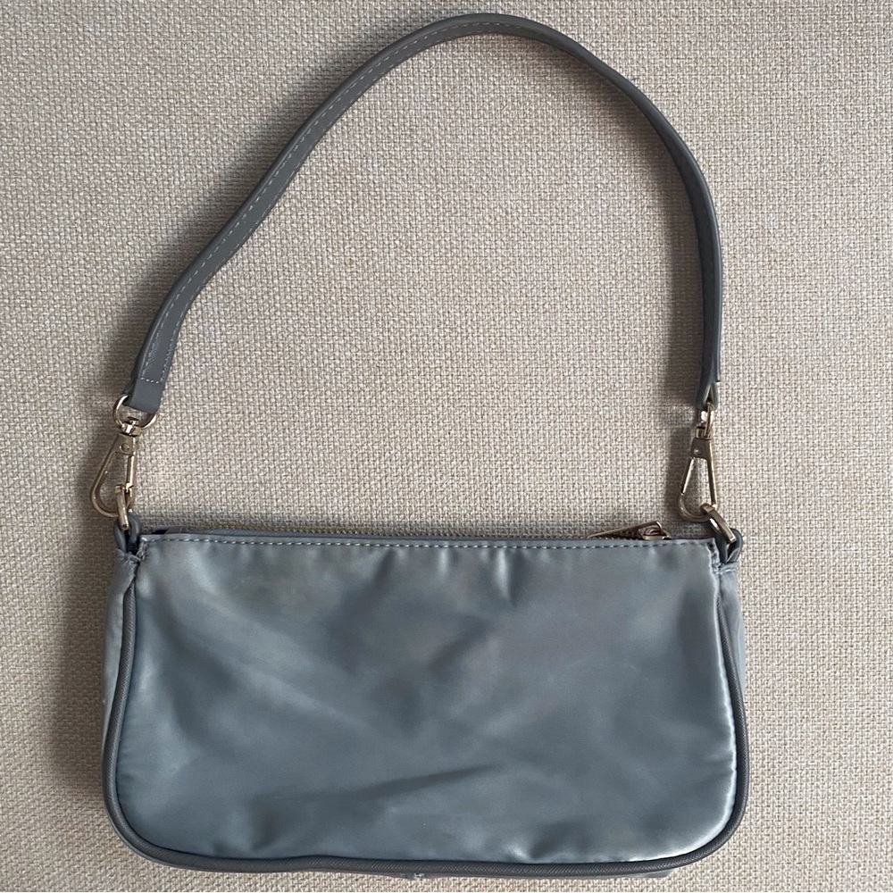Zara metallic baby blue shoulder baguette bag